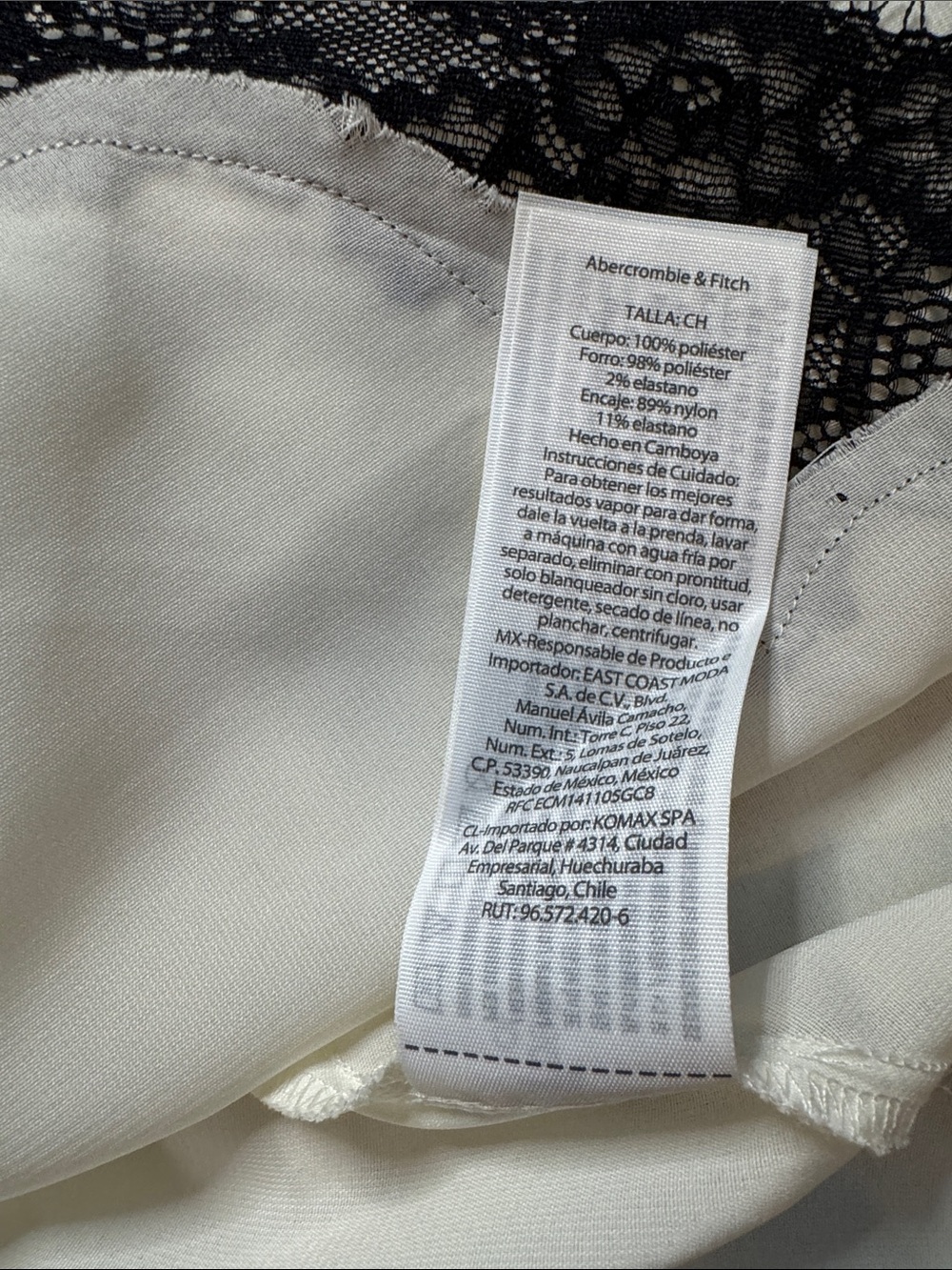 Abercrombie & Fitch Cream Midi Satin Skirt with Black Lace Trim - Picture 4 of 4